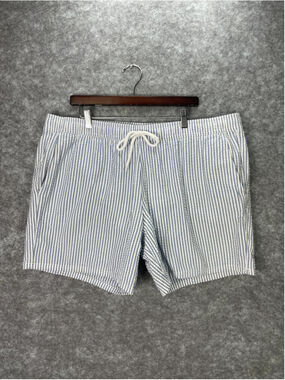 J.CREW Shorts Mens 2XL Blue Stripe Flex Swim Trunks Drawstring Lined Stretch